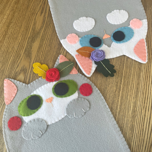 Light Grey and White Cat Felt Pin Banners