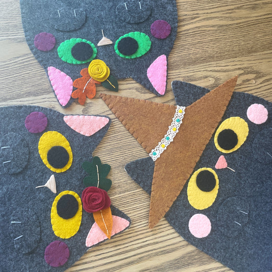 Charcoal Grey Cat Felt Pin Banners