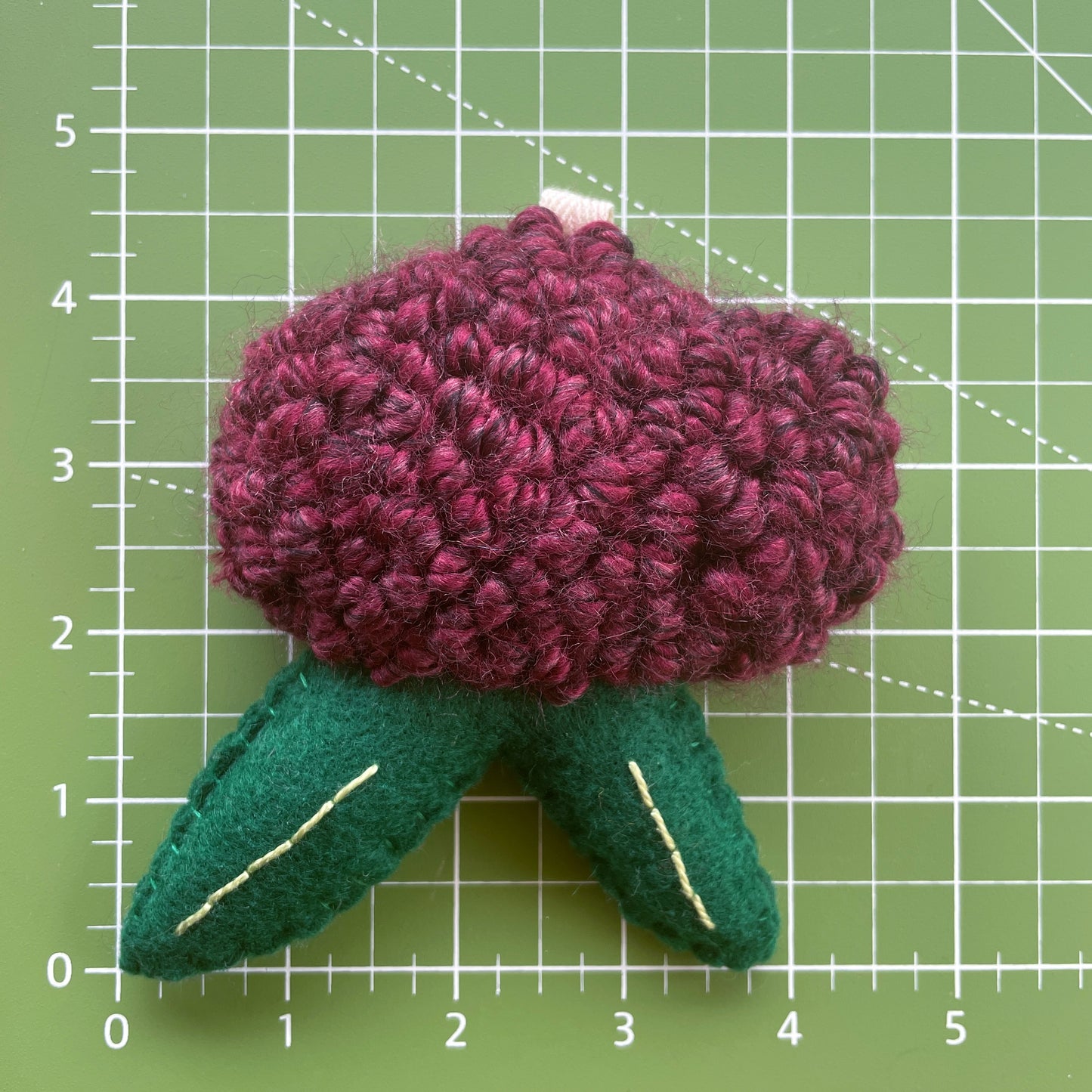 Small Purple Flower with Felt Leaves Plush Punch Needle Keychain
