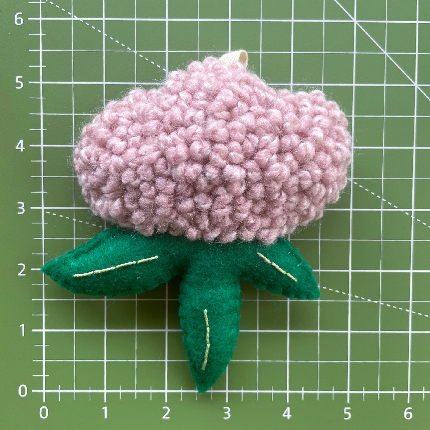 Pink Flower with Felt Leaves Plush Punch Needle Keychain