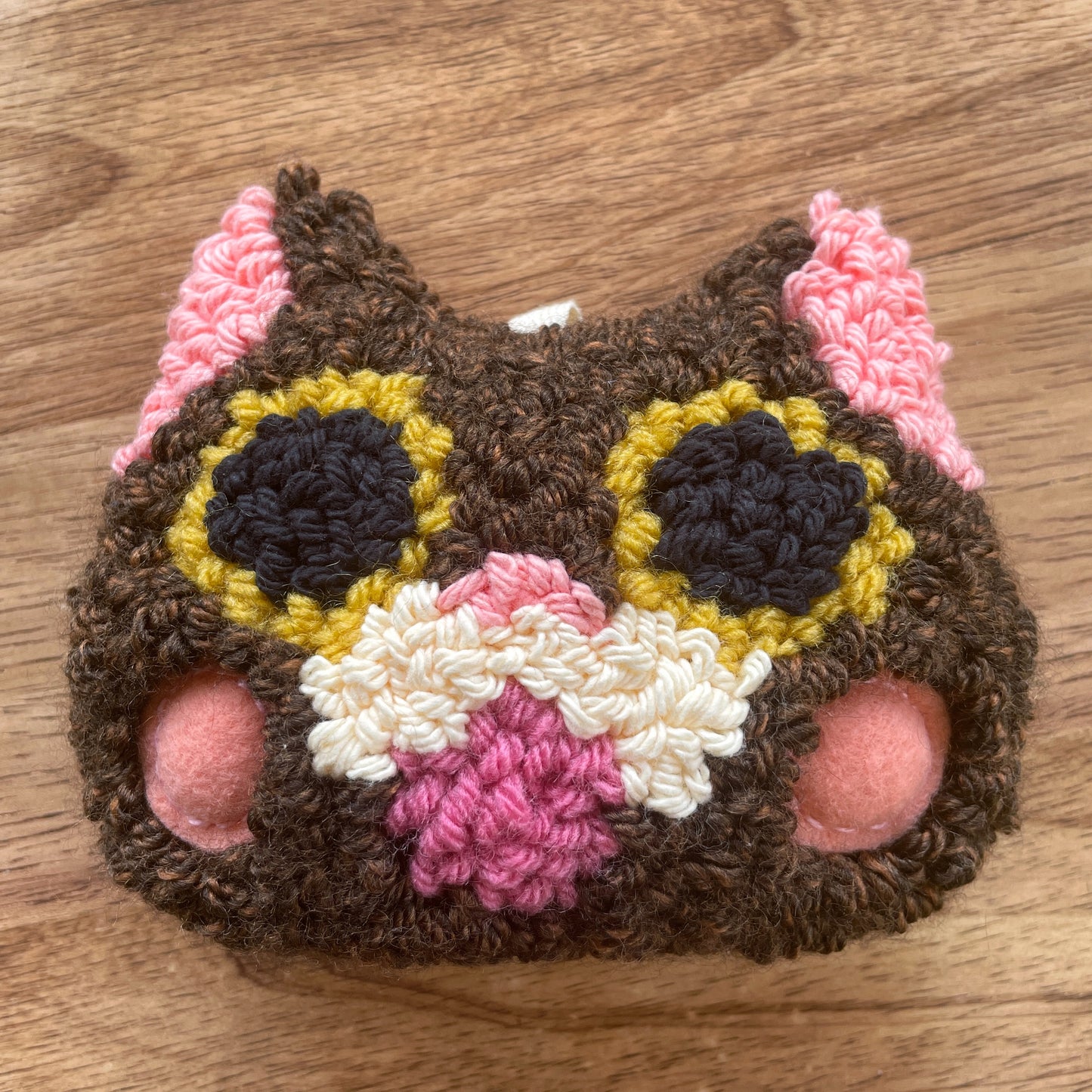Brown Cat Plush Punch Needle Keychain