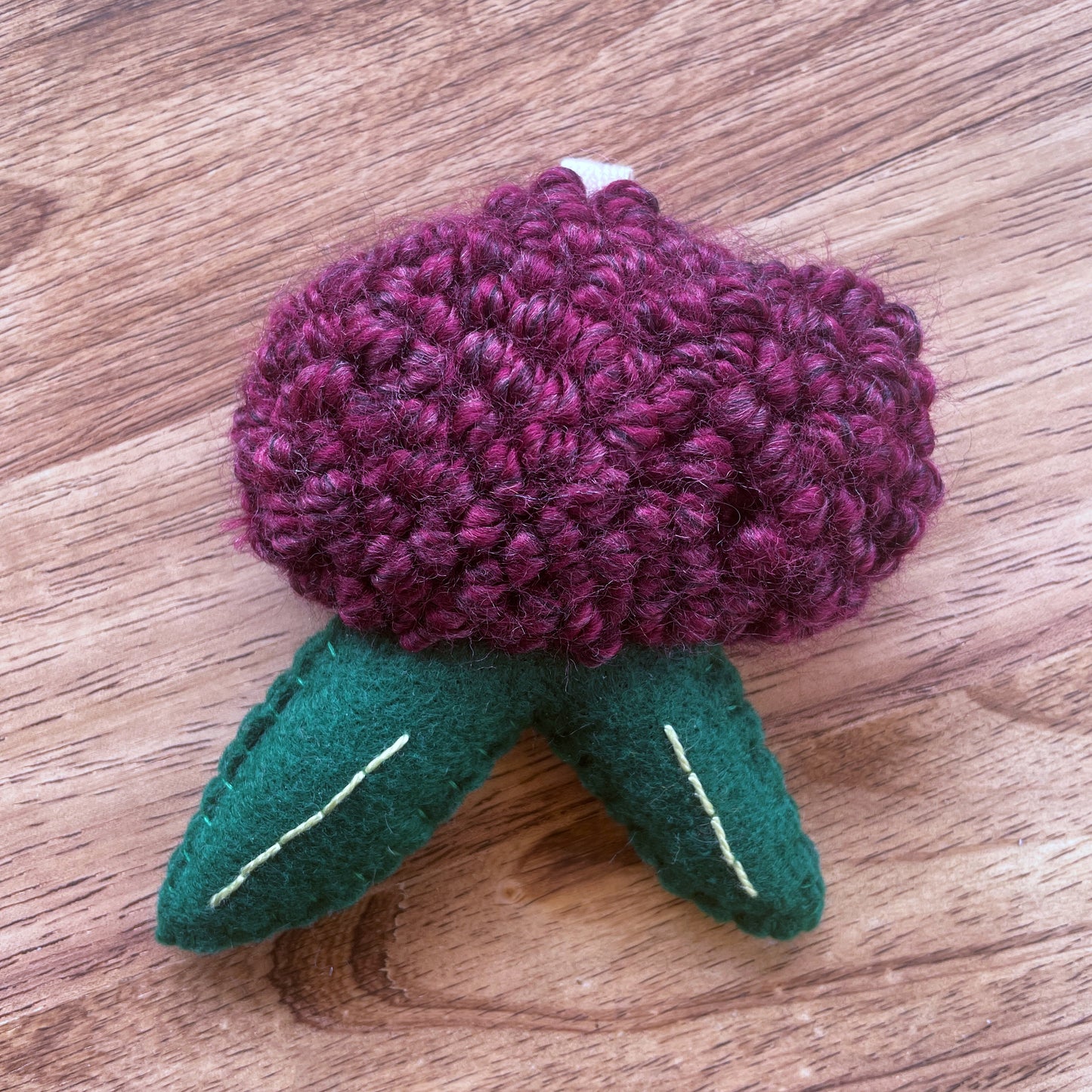 Small Purple Flower with Felt Leaves Plush Punch Needle Keychain