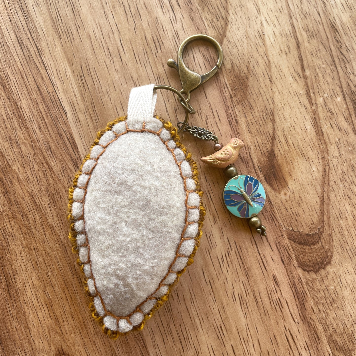 Small Brown Leaf Plush Punch Needle Keychain