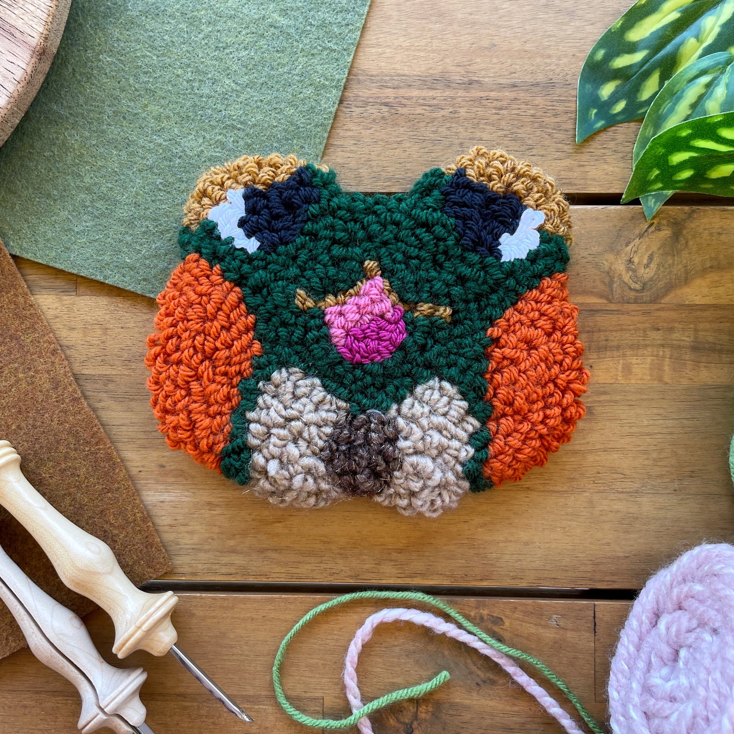 Bow-tie Froggie Punch Needle Wall Hanging