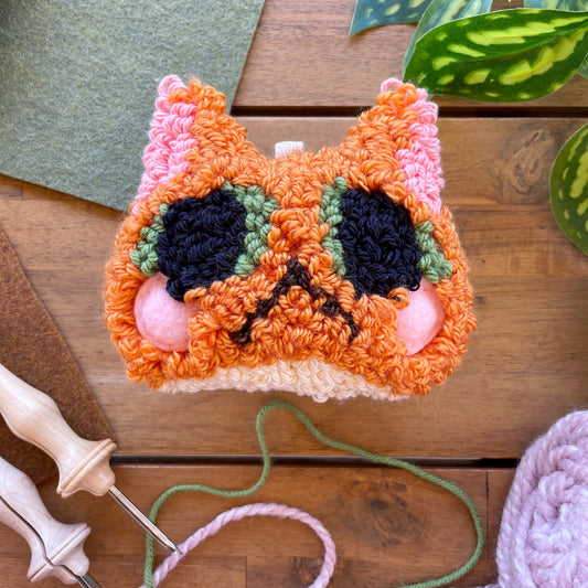 Orange Cat Plush Punch Needle Keychain