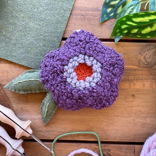 Purple Flower Plush Punch Needle Keychain