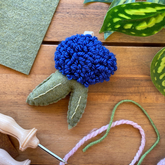 Small Blue Flower with Felt Leaves