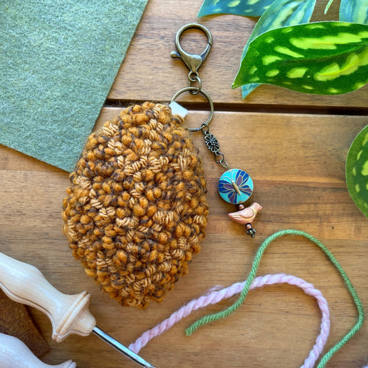 Brown Leaf Plush Punch Needle Keychain