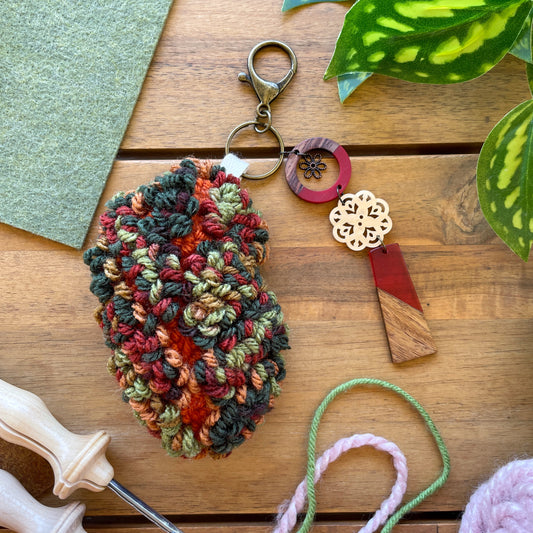 Multi-colored Leaf Red Charms Plush Punch Needle Keychain