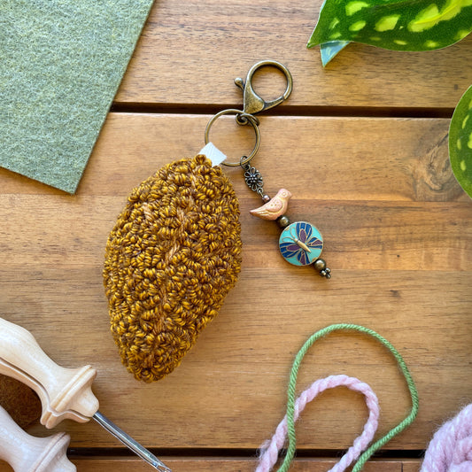 Small Brown Leaf Plush Punch Needle Keychain