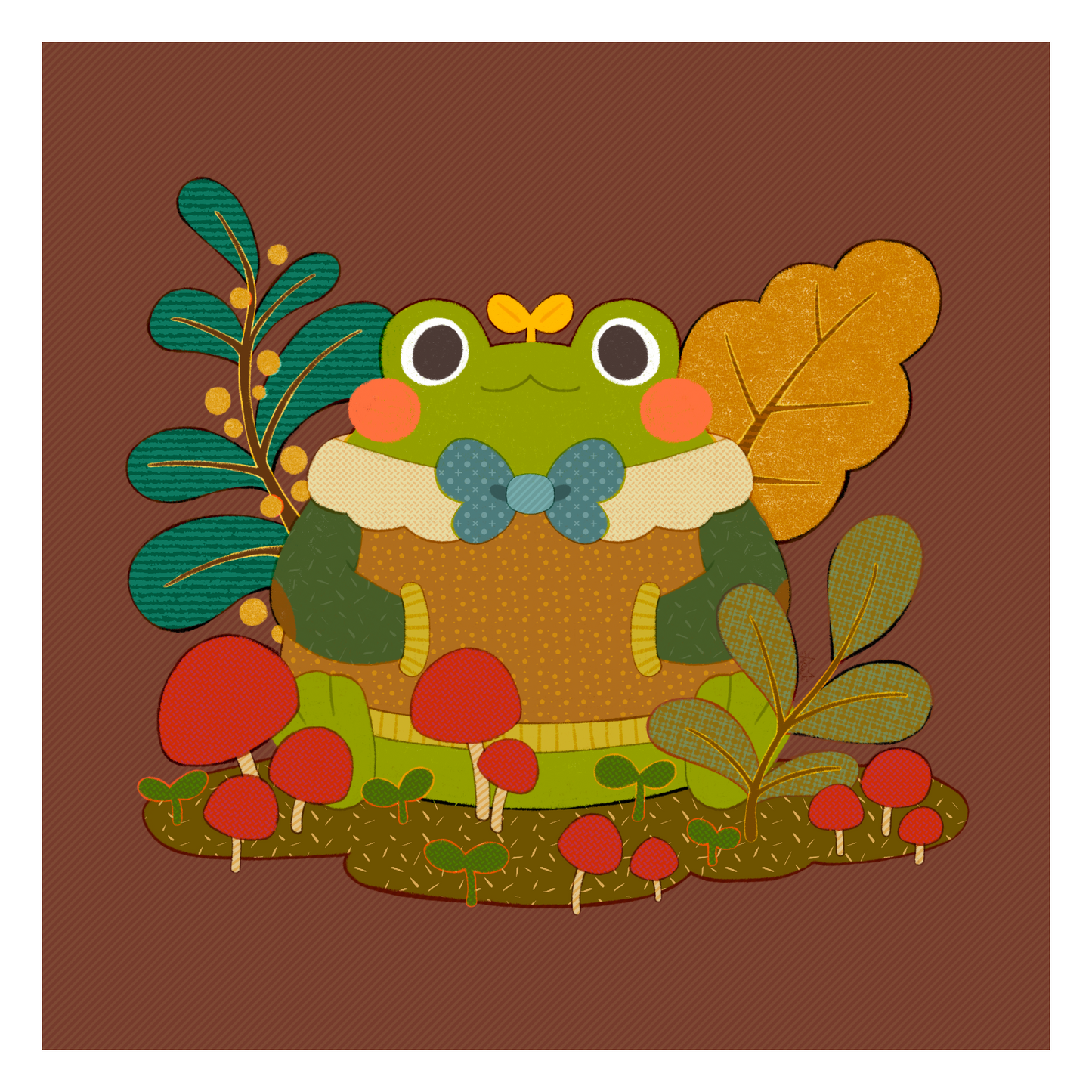 Frog and Mushrooms Illustration Matte Art Print