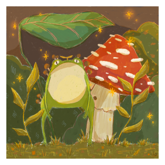 Frog in Forest Illustration Matte Art Print