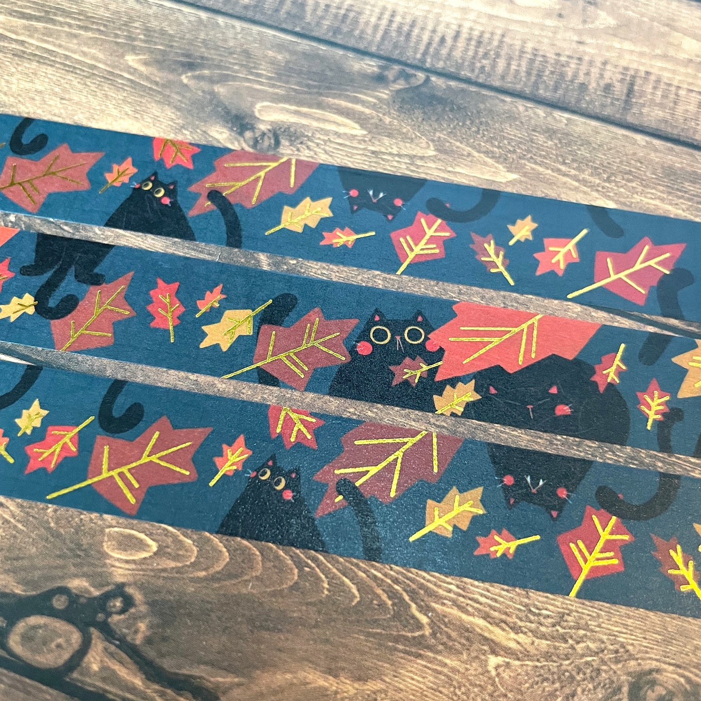 Black Autumn Cats with Gold Foil Detail 15mm Standard Washi Tape