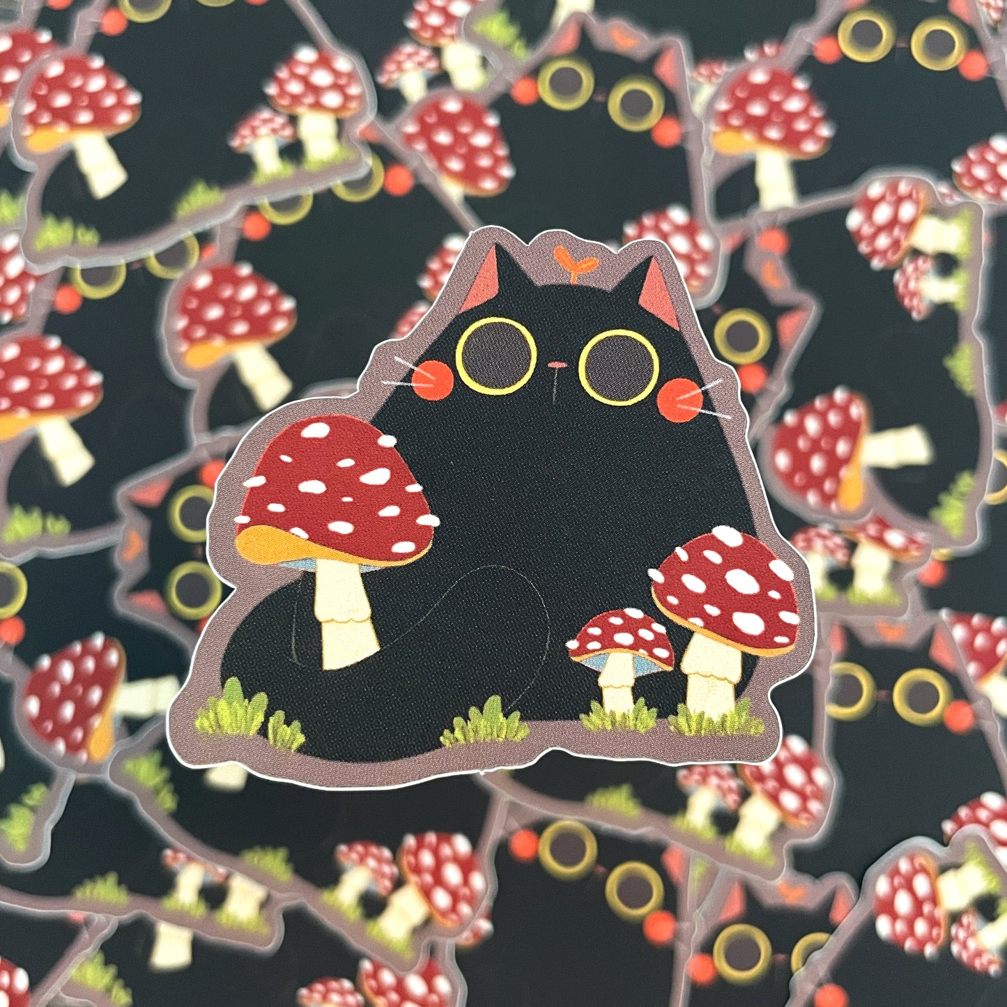 Black Cat Mushroom Forest Mirror Matte/Gloss Die-cut Sticker