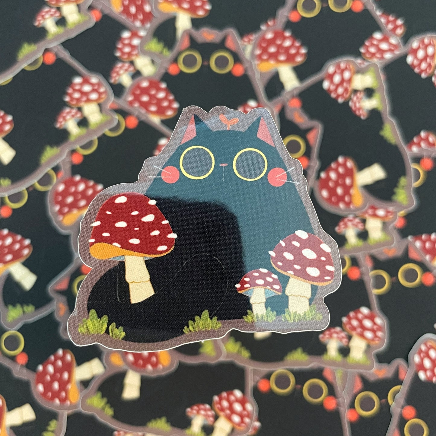 Black Cat Mushroom Forest Mirror Matte/Gloss Die-cut Sticker