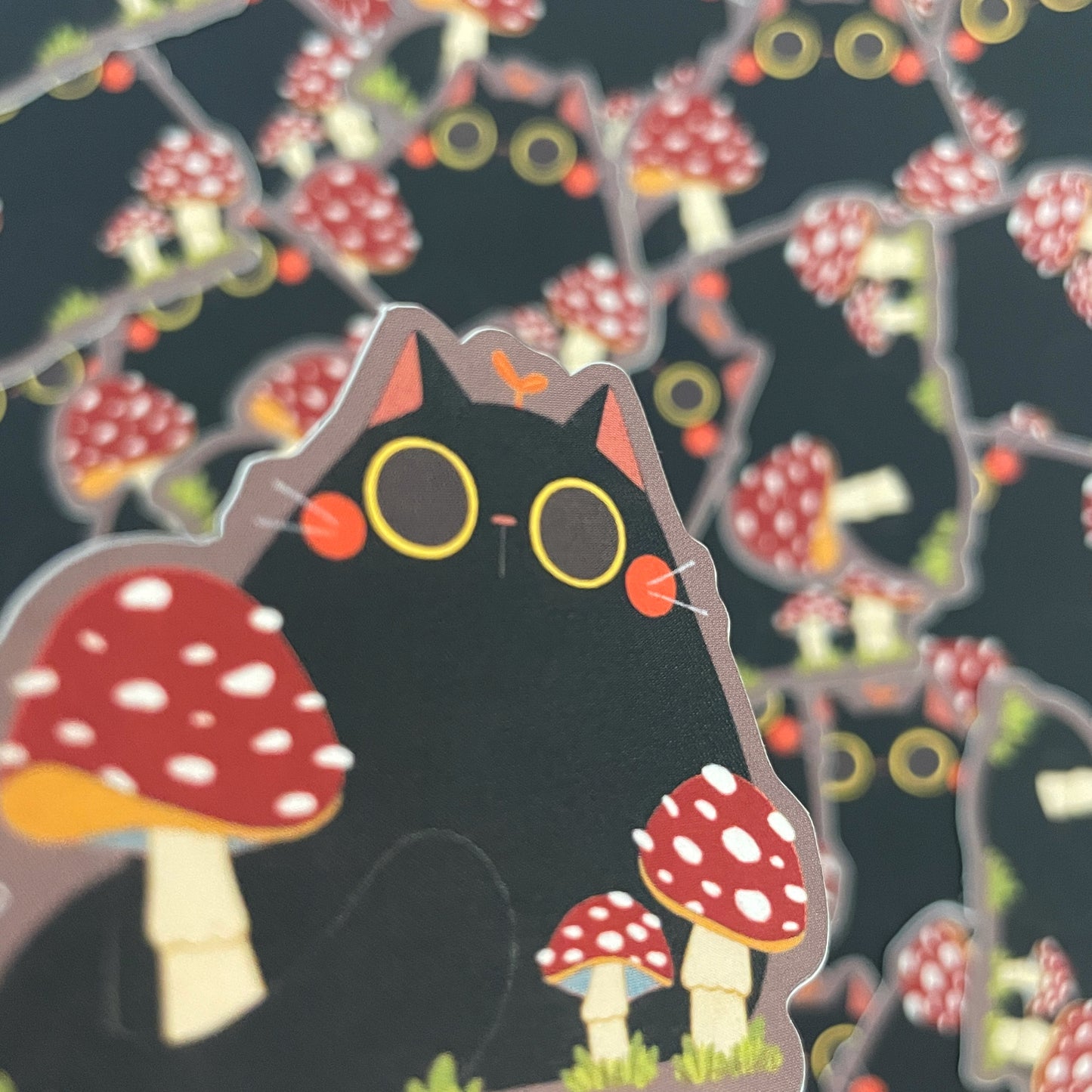 Black Cat Mushroom Forest Mirror Matte/Gloss Die-cut Sticker