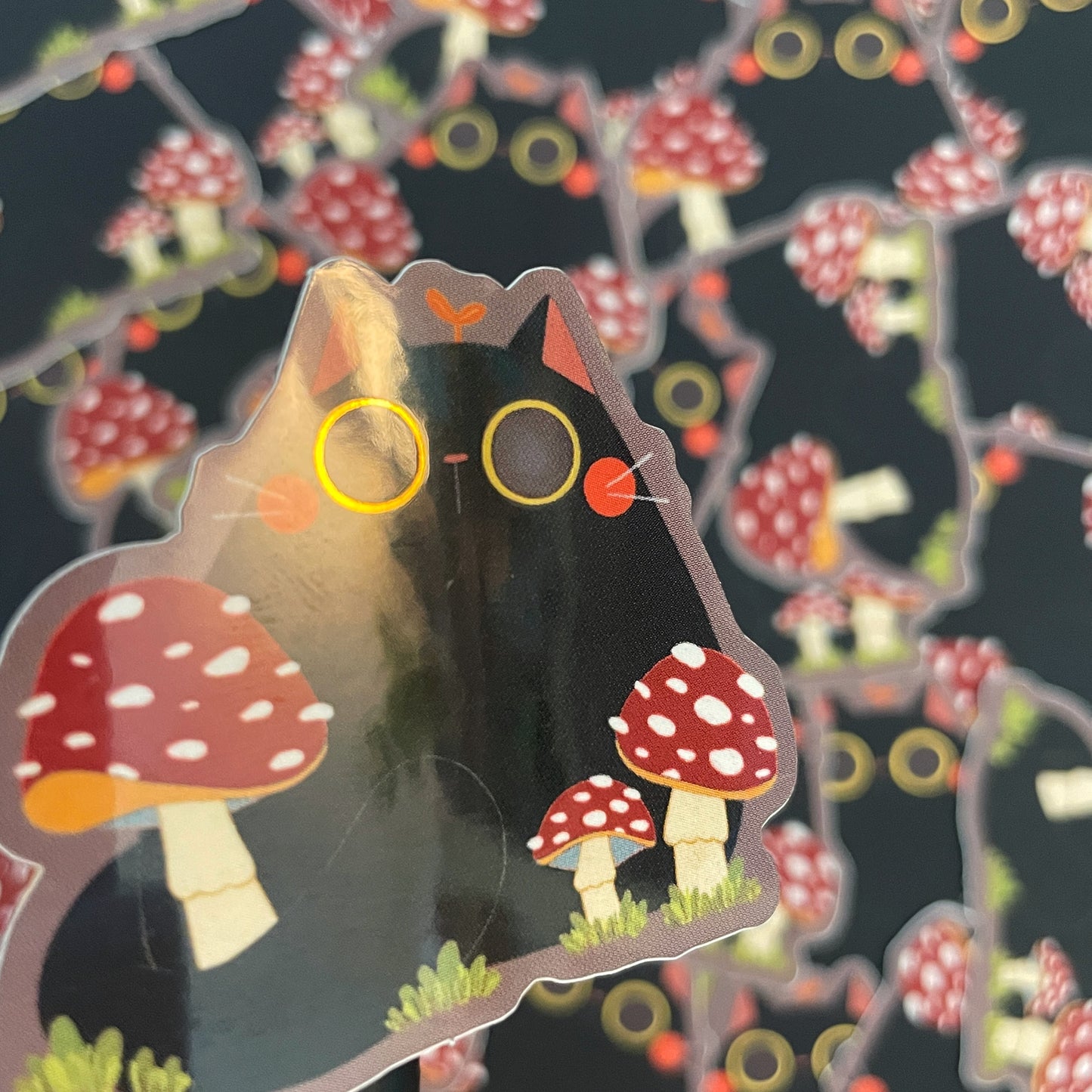 Black Cat Mushroom Forest Mirror Matte/Gloss Die-cut Sticker