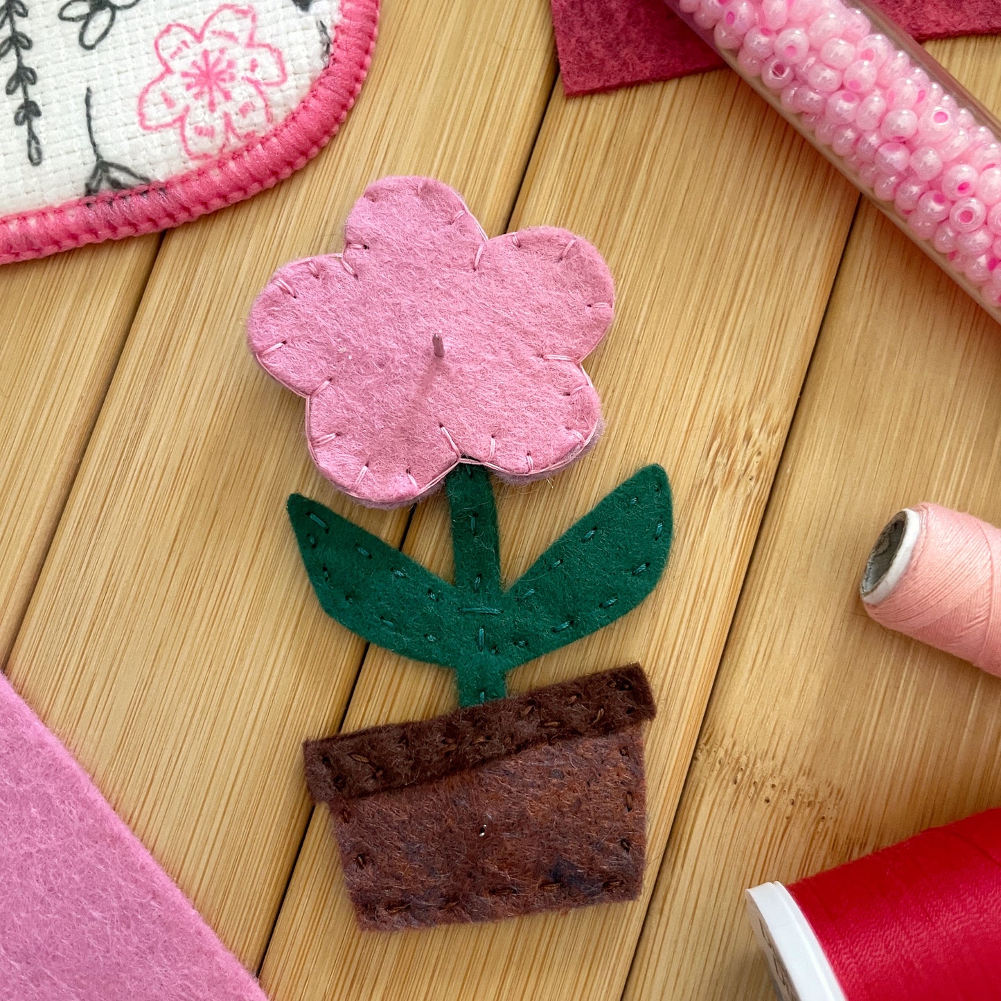 Purple Flower in Heart Pot Valentine's Day Felt Pin