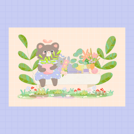 Cottage Core Bear Soft Touch Postcard Print