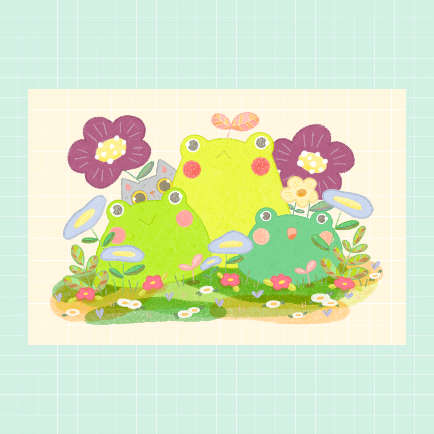 Frog and Friends Soft Touch Postcard Print