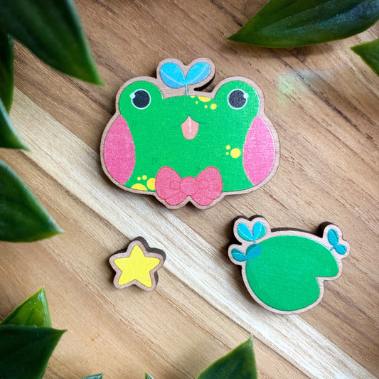 Frog Sprout Cherry Wood Pin Set