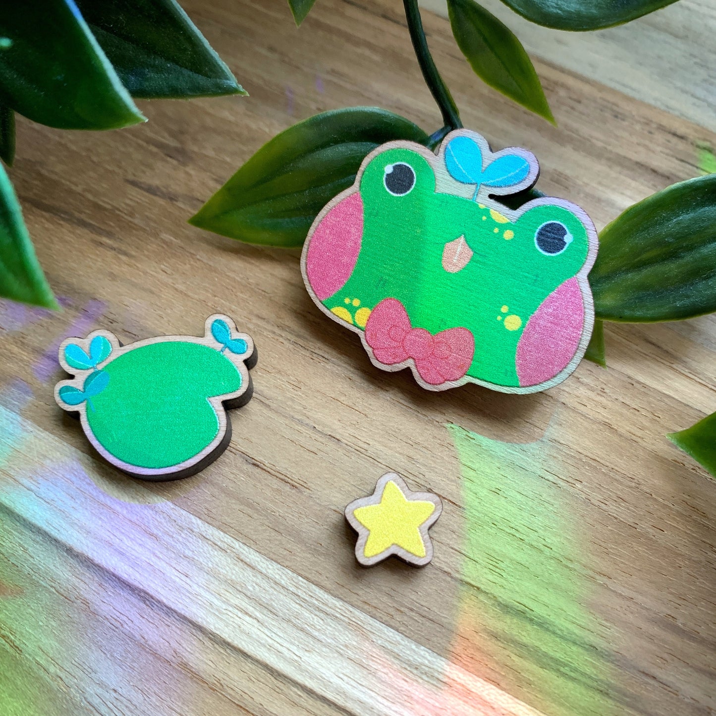 Frog Sprout Cherry Wood Pin Set