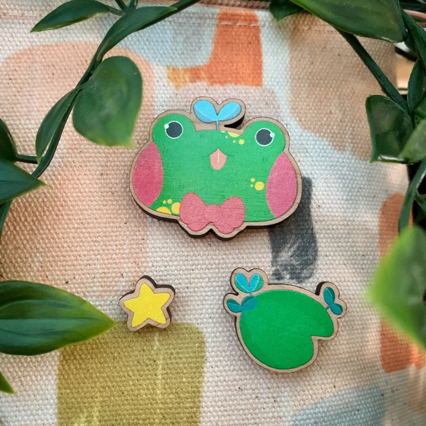 Frog Sprout Cherry Wood Pin Set