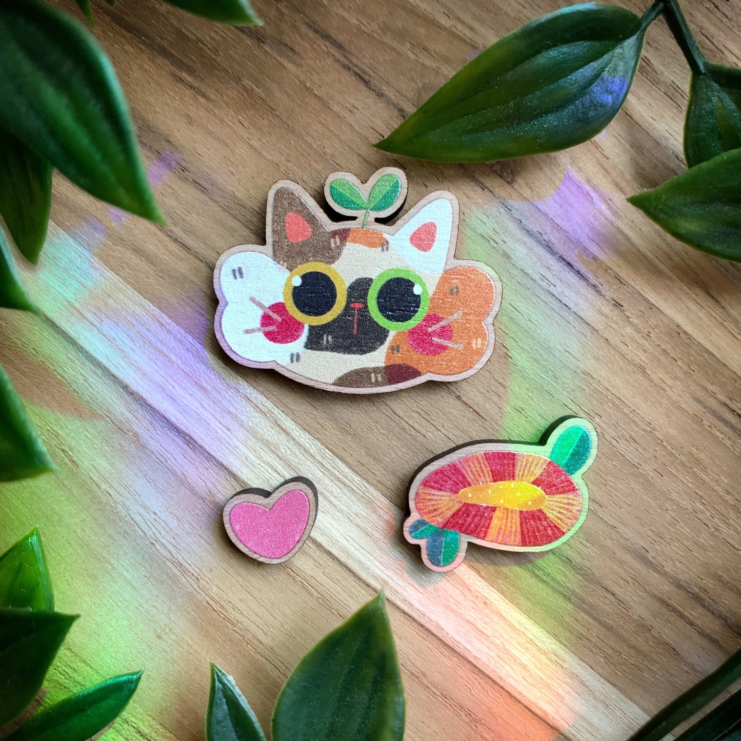 Calico Cat Cherry Wood Pin Set