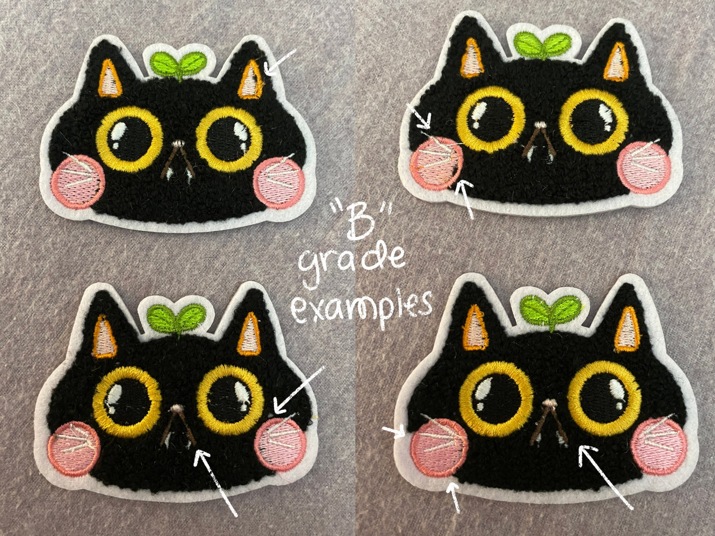 Black Cat with Sprout Chenille Embroidered Iron On Patch