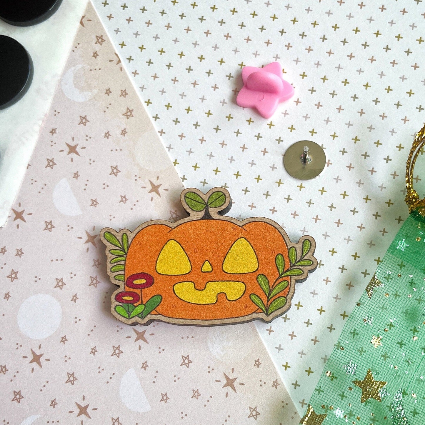 Wooden Halloween Spoopy Season Magic Pins and Magnets