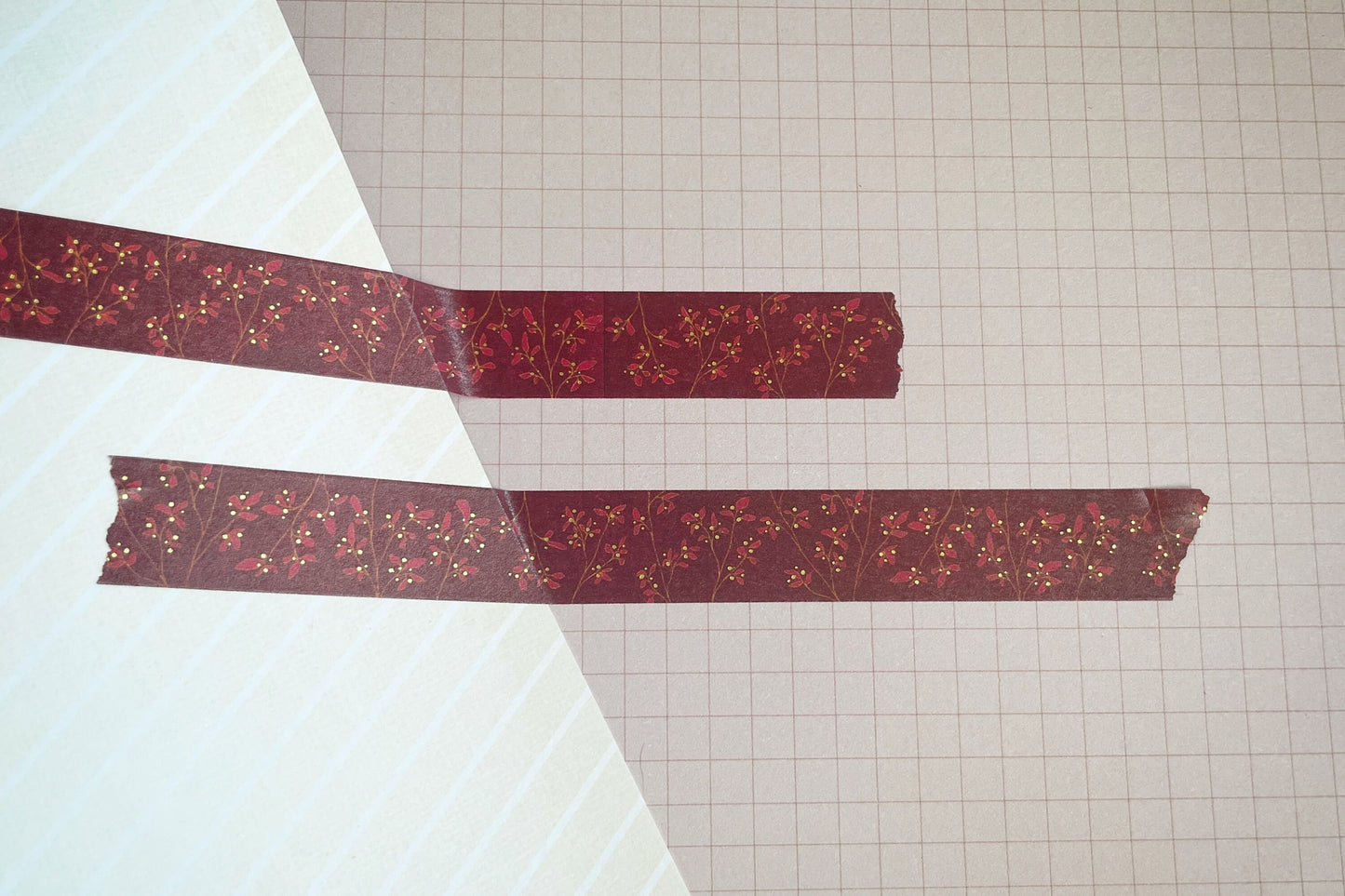 Ruby Leaves with Gold Foil Details Standard 15mm Washi Tape