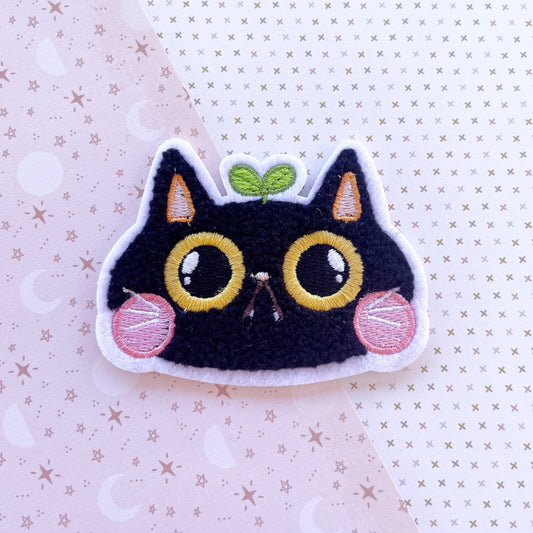 Black Cat with Sprout Chenille Embroidered Iron On Patch