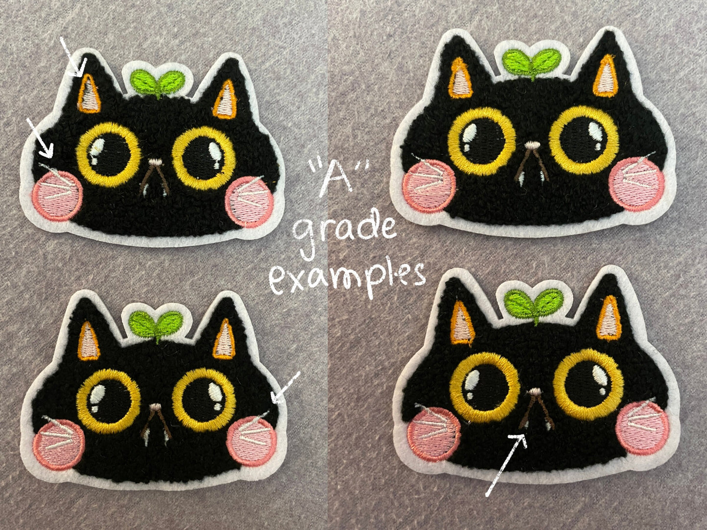 Black Cat with Sprout Chenille Embroidered Iron On Patch