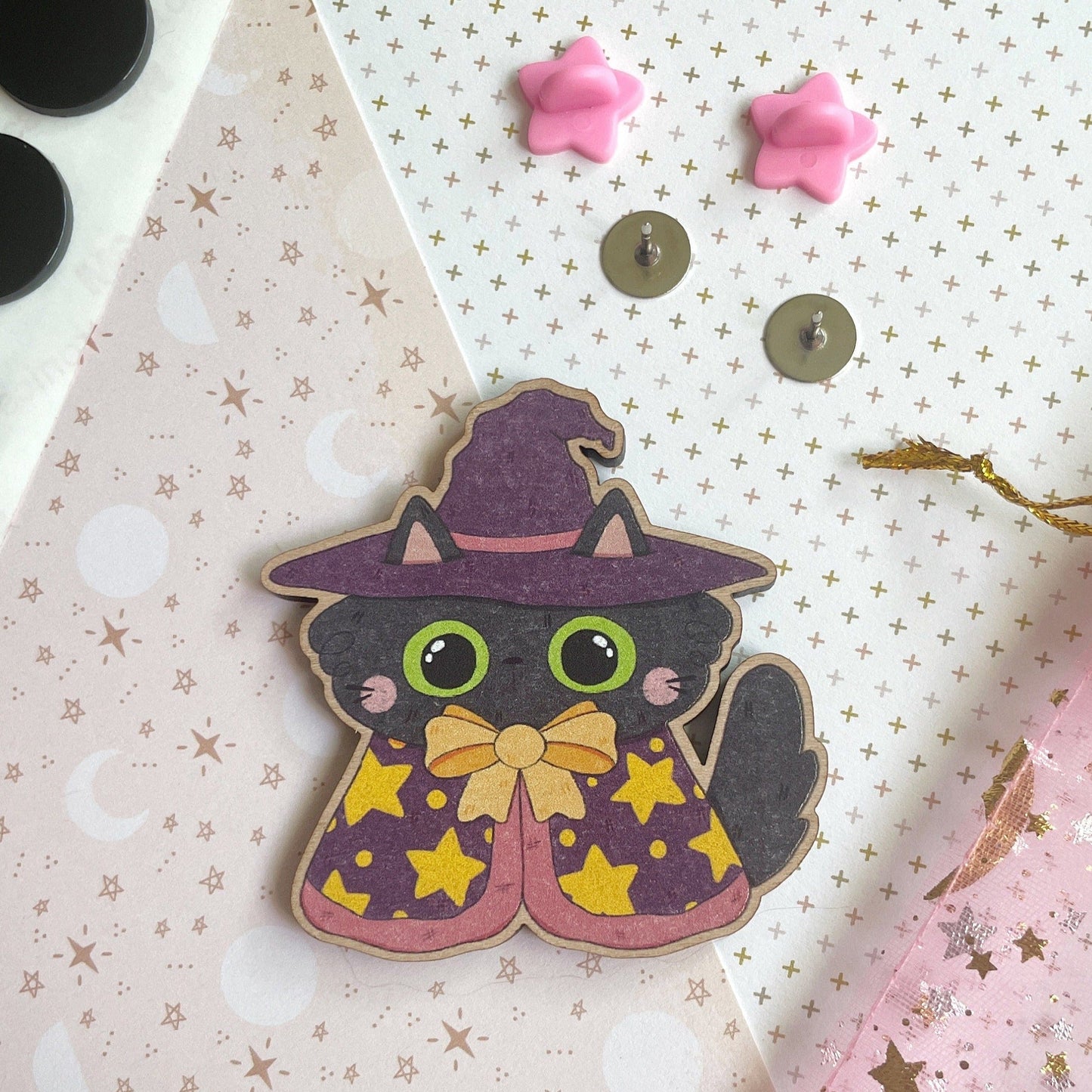 Wooden Halloween Spoopy Season Magic Pins and Magnets