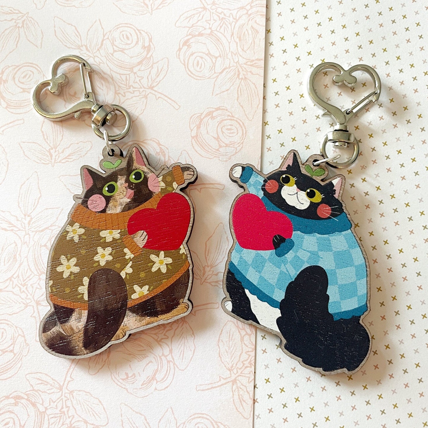 Bestie Cats Wood Friendship Keychain